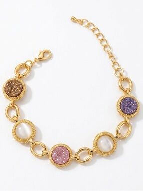 14k Gold Plated Gema-Inspired Austrian Crystal Station Bracelet Adjustable
